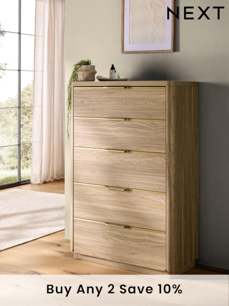 Mid Natural Arlo Oak Effect 5 Drawer Chest of Drawers (Q78698) | £499