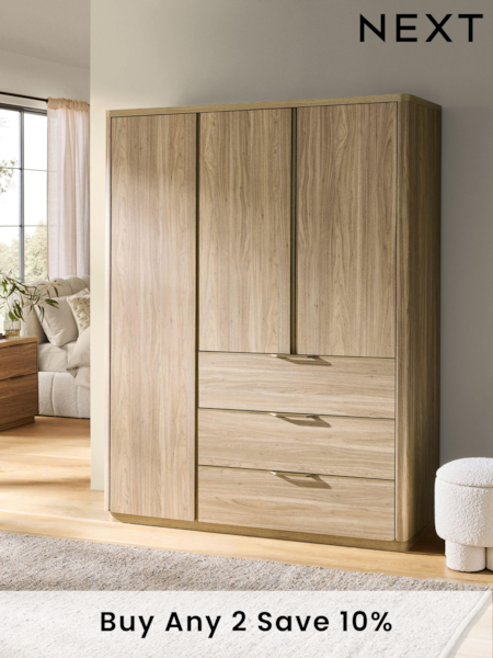 Mid Natural Arlo Oak Effect Triple 3 Drawers Wardrobe (Q78702) | £850
