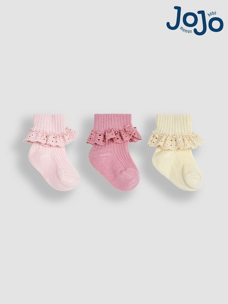 JoJo Maman Bébé Pink 3-Pack Frilly Socks (Q80266) | £9.50