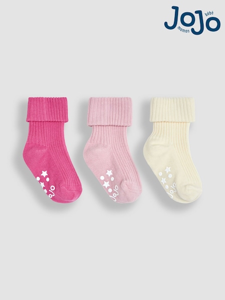JoJo Maman Bébé Pink 3-Pack Ribbed Socks (Q80305) | £9.50