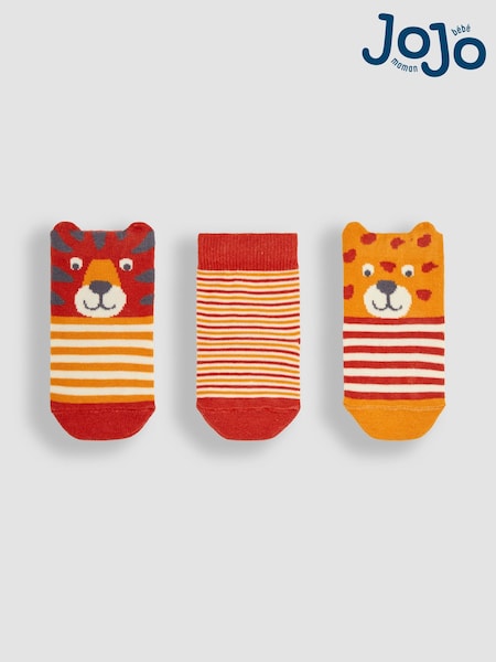 JoJo Maman Bébé Rust Orange Tiger 3-Pack Safari Socks (Q80314) | £9.50