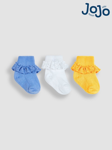 JoJo Maman Bébé Blue 3-Pack Frilly Socks (Q80317) | £9.50