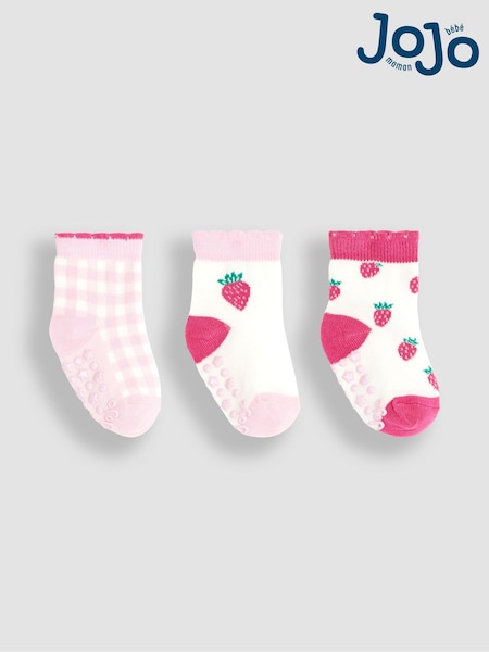 JoJo Maman Bébé Pink Strawberry 3-Pack Fruit Socks (Q80318) | £9.50