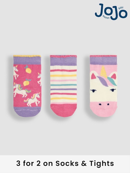 JoJo Maman Bébé Light Pink 3-Pack Unicorn Socks (Q80320) | £9.50