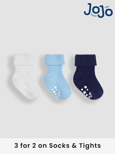 JoJo Maman Bébé Blue 3-Pack Cotton Socks (Q80324) | £9.50