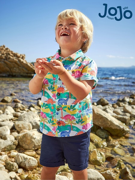 JoJo Maman Bébé White White Dinosaur Scene Printed Short Sleeve Shirt (Q80656) | £11