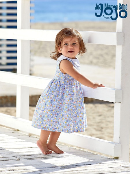 JoJo Maman Bébé Lilac Orange & Lemon Ditsy Floral Collar Smocked Dress (Q80668) | £10
