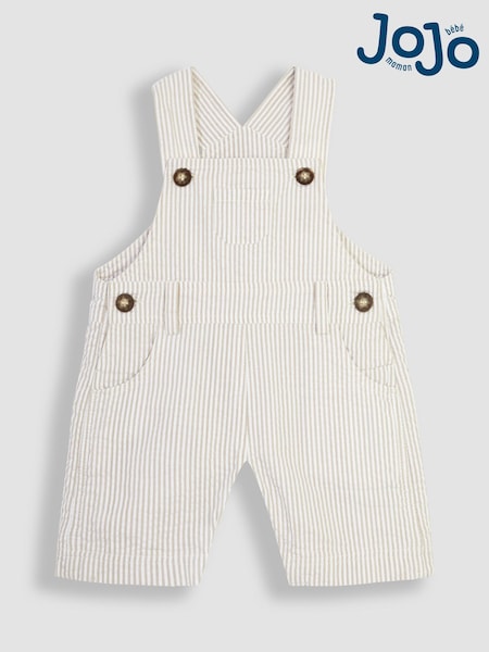 JoJo Maman Bébé Natural Stone Seersucker Stripe Dungarees (Q80687) | £26 - £27