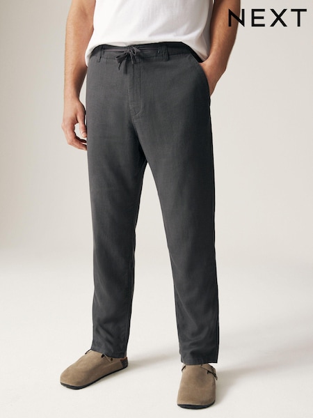 Grey Dark Linen Viscose Drawstring Trousers (Q80791) | £28