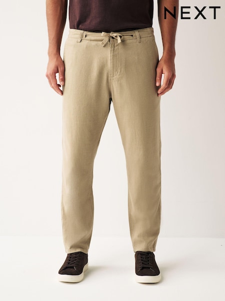 Stone Natural Linen Viscose Drawstring Trousers (Q80820) | £28