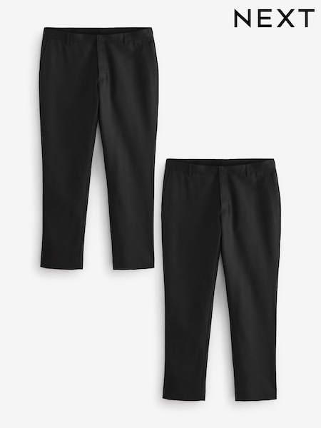 Black Slim Fit Plain Front Smart Trousers 2 Pack (Q80942) | £42