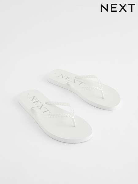 White Pearlised Plaited Flip Flops (Q80989) | £12