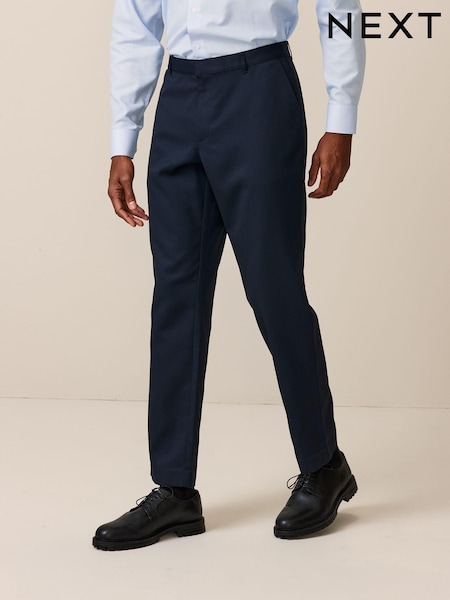 Navy Blue Regular Fit Plain Front Smart Trousers (Q81017) | £22