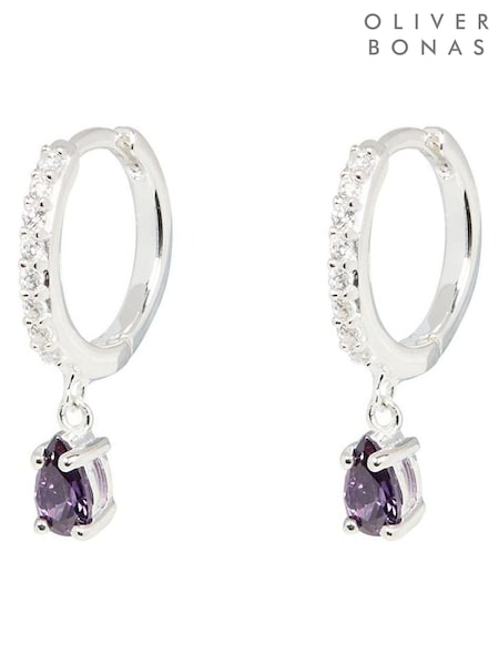 Oliver Bonas Purple Pavati Amethyst Hoop Drop Earrings (Q81129) | £38