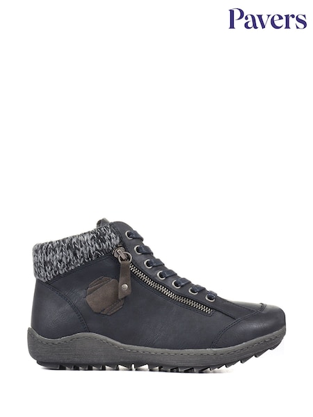 Pavers Blue Knitted cuff Lace up Ankle Boots (Q81182) | £45