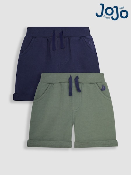 JoJo Maman Bébé Khaki Green & Navy Blue 2-Pack Jogger Shorts (Q81720) | £19 - £22