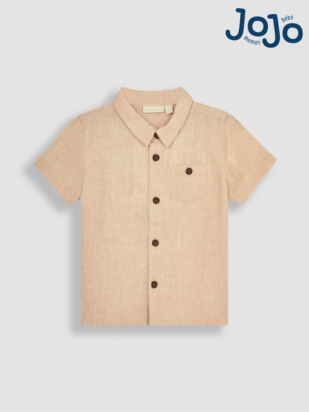 JoJo Maman Bébé Stone Cotton Linen Summer Short Sleeve Shirt (Q81728) | £11