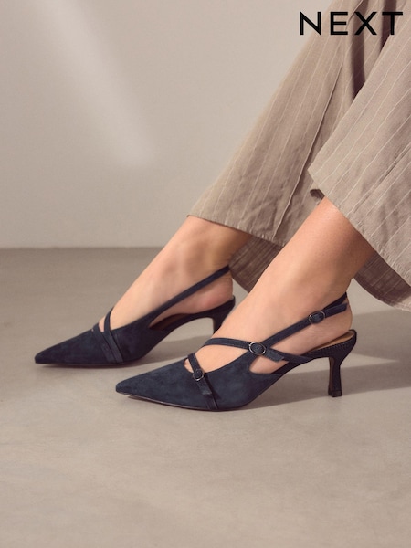 Navy Forever Comfort® Leather Multi Buckle Slingback Heels (Q81922) | £46