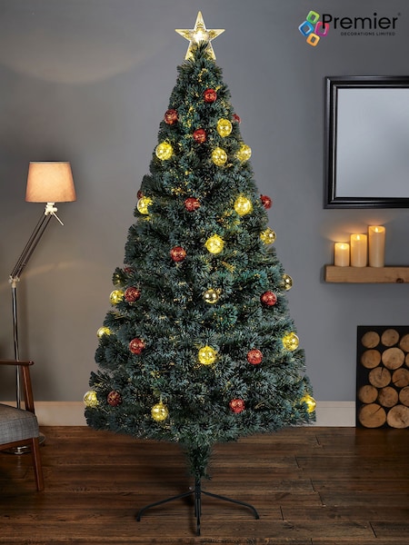 Premier Decorations Ltd Green 4ft Fibre Optic LED Christmas Tree with Baubles (Q81926) | £85