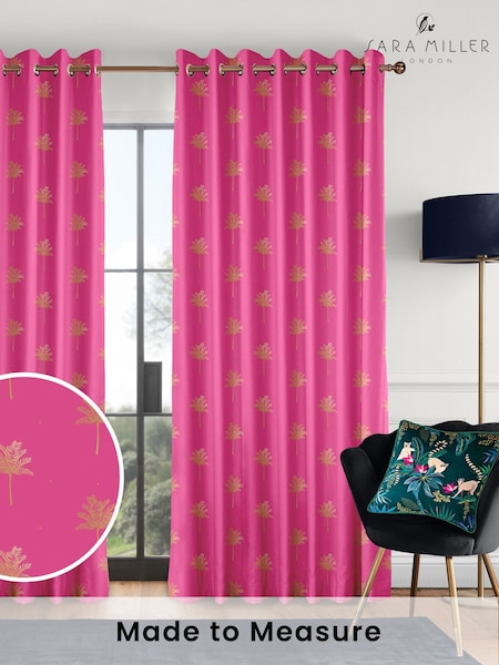 Sara Miller Pink Small Palm Made to Measure 100% Cotton Curtains (Q82199) | £91