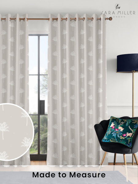 Sara Miller Natural Linen Small Palm Made to Measure 100% Cotton Curtains (Q82203) | £91