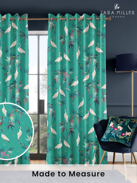 Sara Miller Green Heron Made to Measure 100% Cotton Curtains (Q82204) | £91