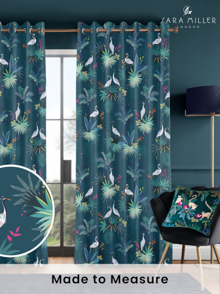 Sara Miller Teal Green Heron Made to Measure 100% Cotton Curtains (Q82206) | £91