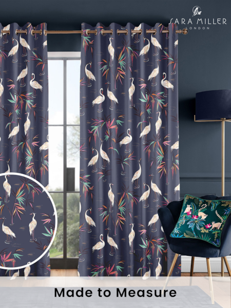 Sara Miller Smoke Blue Heron Made to Measure 100% Cotton Curtains (Q82217) | £91
