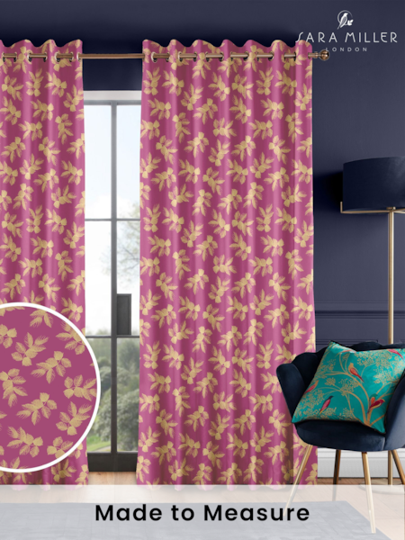 Sara Miller Fuchsia Pink Etched Leaves Made to Measure 100% Cotton Curtains (Q82219) | £91