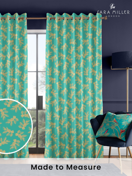 Sara Miller Green Etched Leaves Made to Measure 100% Cotton Curtains (Q82220) | £91