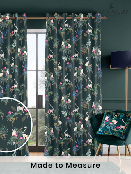 Sara Miller Green Lemur Made to Measure 100% Cotton Curtains (Q82221) | £91
