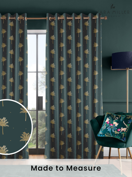 Sara Miller Forest Green Small Palm Made to Measure 100% Cotton Curtains (Q82225) | £91
