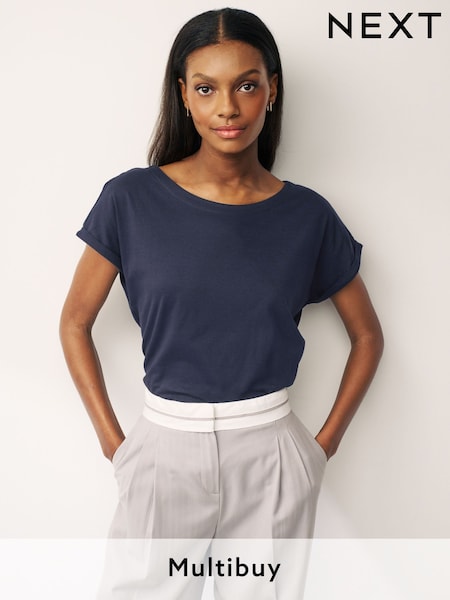 Blue Dark Navy Cap Sleeve T-Shirt Top (Q82399) | £7.50