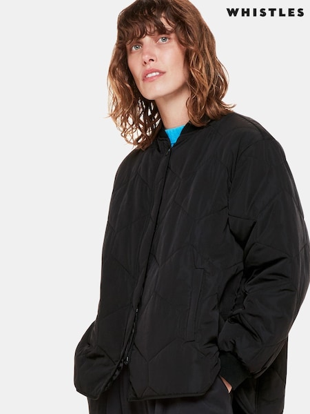 Whistles Black Short Ida Quilted Coat (Q82543) | £155