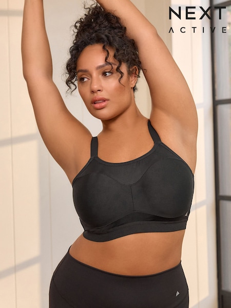 Black Ultimate Support Non Pad Minimising Wired Dry Tech High Impact Sports Bra F-K (Q82840) | £32