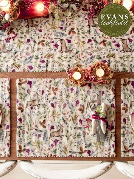 Evans Lichfield Set of 4 Purple Reindeer Christmas Table Placemats & Large Table Runner (Q82868) | £32