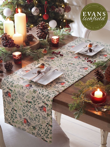 Evans Lichfield Set of 4 Green Robin Christmas Table Placemats & Large Table Runner (Q82886) | £32