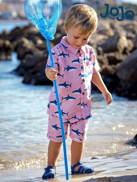 JoJo Maman Bébé Coral 2-Piece Shark Cotton Linen Shirt & Shorts Set (Q82916) | £28 - £36