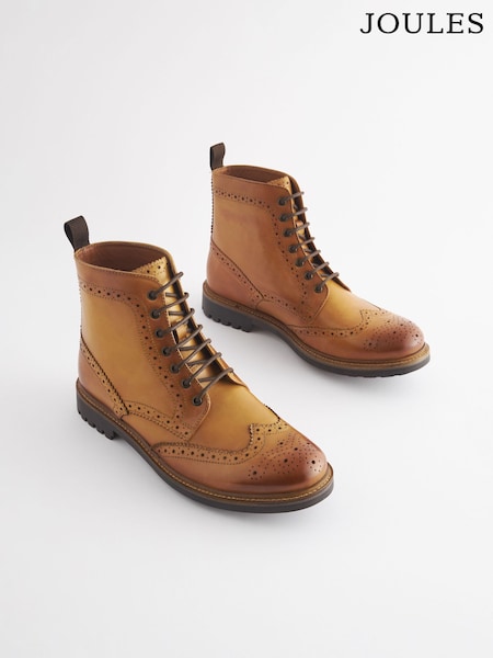 Joules Brown Leather Cleated Brogue Boots (Q83108) | £89