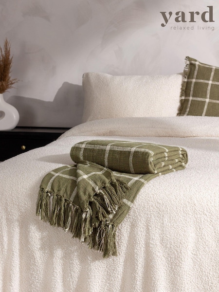 Yard Moss Green Beni Check Fringed 100% Cotton Throw (Q83660) | £22