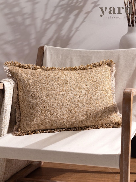 Yard Biscuit Brown Doze Woven Fringed Feather Filled Cushion (Q83681) | £36