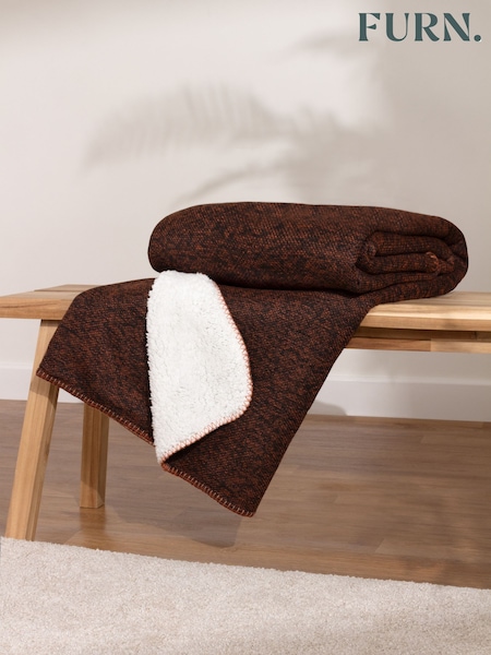 Furn Rust Nurrel Sherpa Knitted Throw (Q83712) | £28