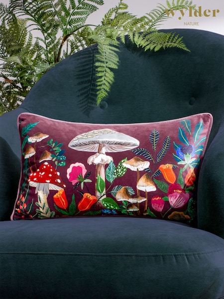 Wylder Nature Purple Wild Garden Mushroom Velvet Piped Feather Filled Cushion (Q83732) | £22