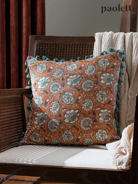 Paoletti Orange Salisa Floral 100% Cotton Velvet Polyester Filled Cushion (Q83807) | £20