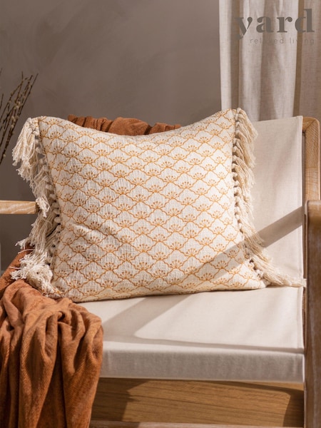 Yard Honey Yellow Saku Blossom Fringed Polyester Filled 100% Cotton Cushion (Q83808) | £26