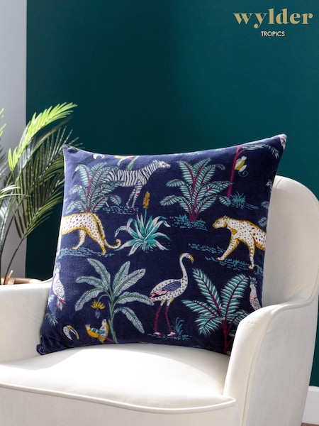 Wylder Blue Wilds Tropical Feather Filled 100% Cotton Cushion (Q83815) | £34