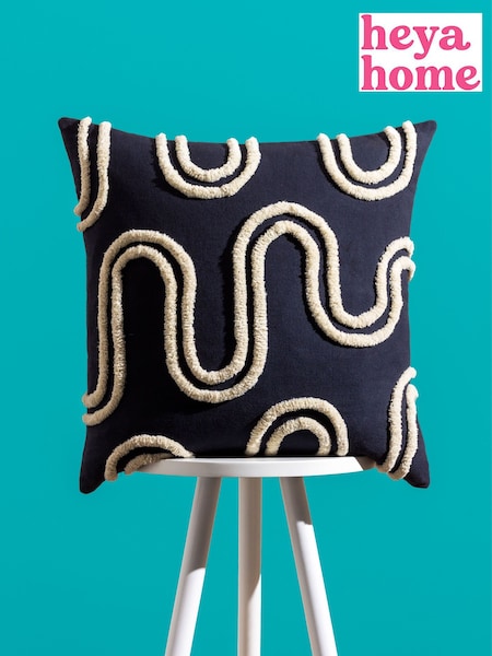 Heya Home Black Archie Tufted Feather Filled Cushion (Q83820) | £22
