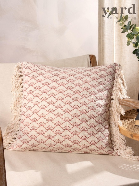 Yard Kilm Red Saku Blossom Fringed Polyester Filled 100% Cotton Cushion (Q83826) | £26