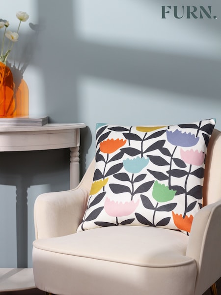 Furn White Tulipa Floral Polyester Filled Cushion (Q83834) | £19