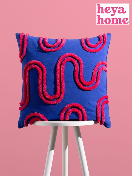 Heya Home Blue Archie Tufted Feather Filled Cushion (Q83835) | £22